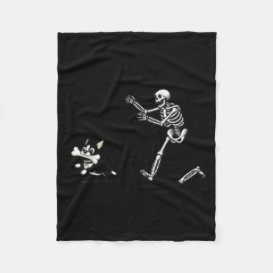 Funny Skeleton Chasing Terrier Halloween Dog Mom P Fleece Blanket