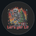 Funny Skeleton Christmas Let's Get Lit Classic Classic Round Sticker<br><div class="desc">Funny Skeleton Christmas Let's Get Lit Classic: A quirky skeleton design with Christmas humour. Perfect for spooky and festive fans. Funny,  bold,  and playful.</div>