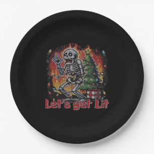 Funny Skeleton Christmas Let's Get Lit Classic Paper Plate