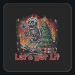 Funny Skeleton Christmas Let's Get Lit Classic Square Sticker<br><div class="desc">Funny Skeleton Christmas Let's Get Lit Classic: A quirky skeleton design with Christmas humour. Perfect for spooky and festive fans. Funny,  bold,  and playful.</div>