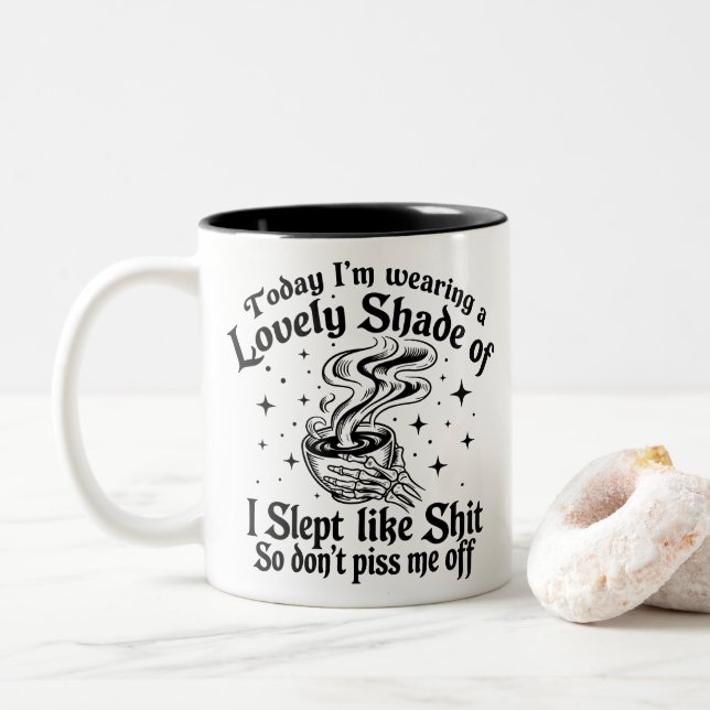Funny Skeleton Coffee Sarcasm Quote  Two-Tone Coffee Mug (With Donut)