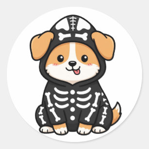 Funny Skeleton Corgi Halloween Sticker