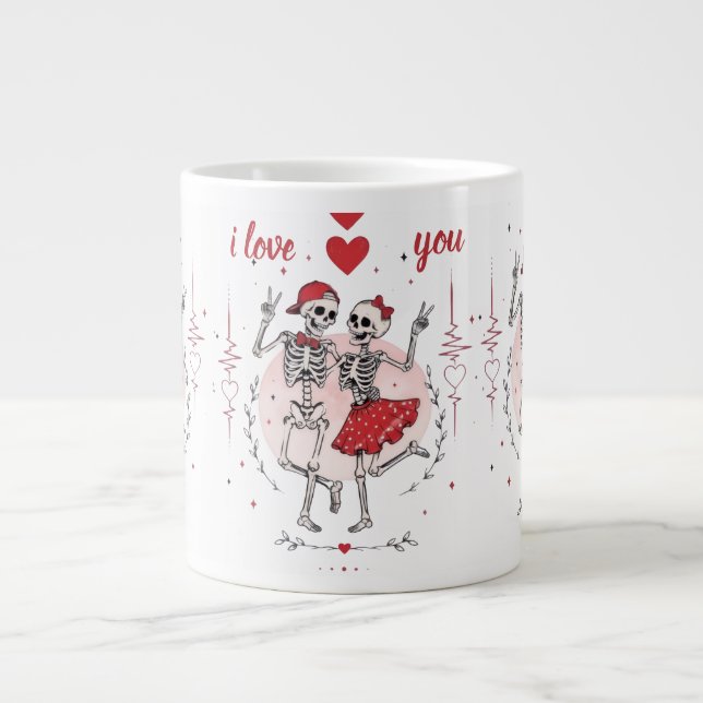 Funny Skeleton Couple in Love Large Coffee Mug (Front)