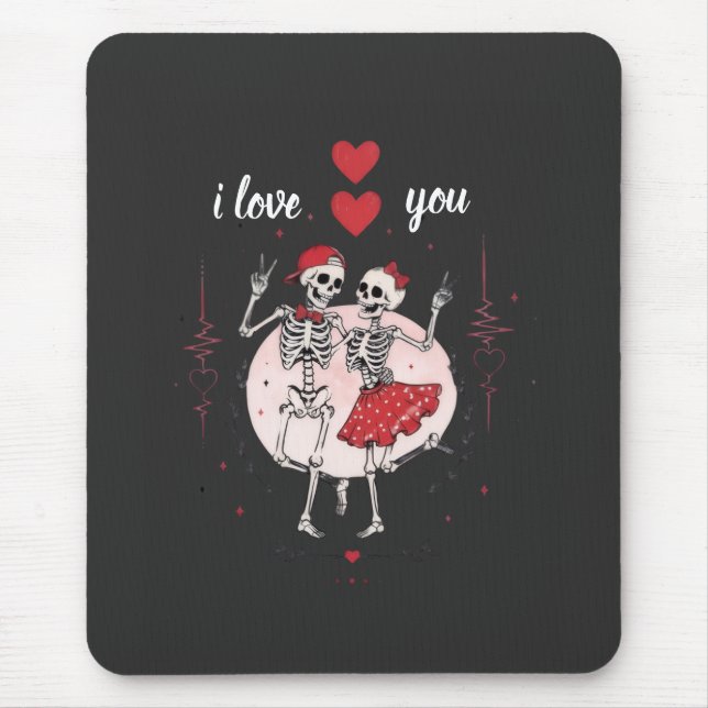 Funny Skeleton Couple in Love Mouse Pad (Front)