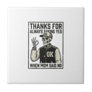 Funny Skeleton Dad Saying Yes Vintage Shirt Design Tile