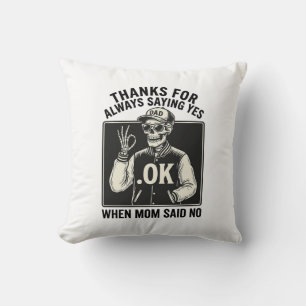 Funny Skeleton Dad Saying Yes Vintage T-Shirt Desi Throw Pillow