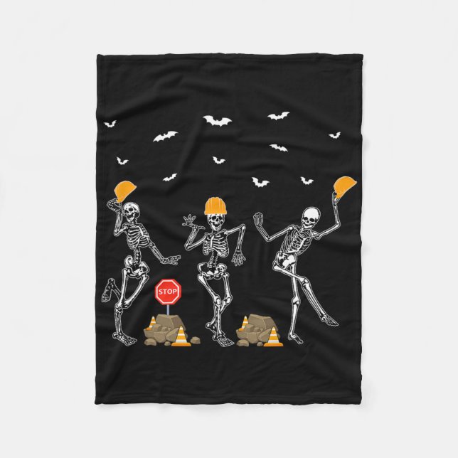 Funny Skeleton Dancing Construction Worker Costume Fleece Blanket (Front)