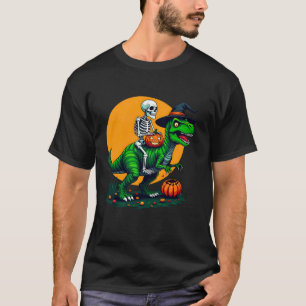 Funny Skeleton Dinosaur T Rex Witch Hat Halloween T-Shirt