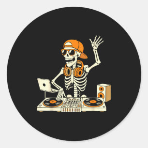 Funny Skeleton Dj Halloween Costume Music Lovers M Classic Round Sticker