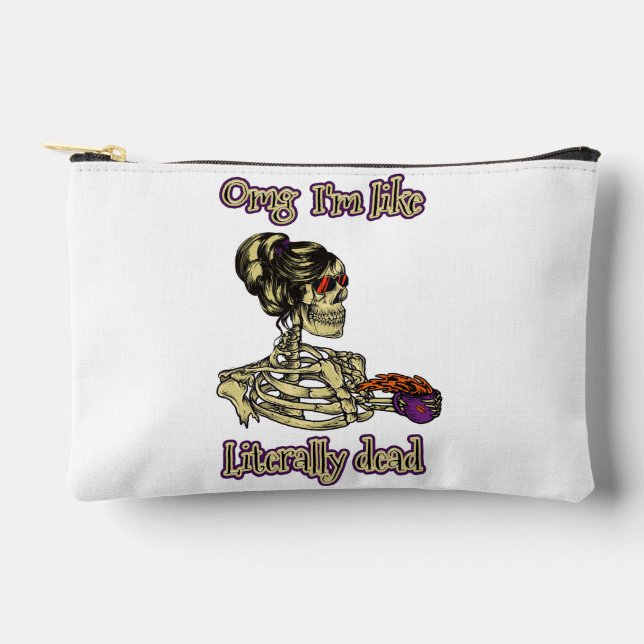 Funny Skeleton Drinking I'm literally Dead Coffee Accessory Pouch (Front)