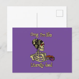 Funny Skeleton Drinking I'm literally Dead Coffee Postcard
