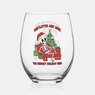 Funny skeleton drinking party Christmas Stemless Wine Glass