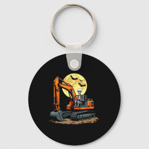 Funny Skeleton Driving Excavator Halloween Constru Keychain