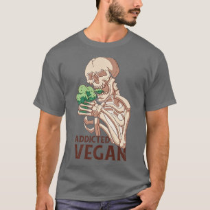 Funny Skeleton Eating Broccoli Addicted Vegan Vege T-Shirt