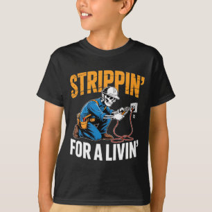 Funny Skeleton Electrician N For A Livin Long Slee T-Shirt