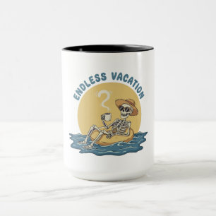 Funny Skeleton "Endless Vacation" Retro Dark Humou Mug
