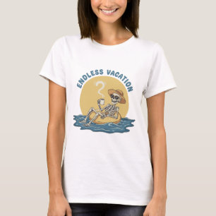 Funny Skeleton "Endless Vacation" Retro Dark Humou T-Shirt