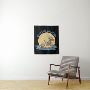 Funny Skeleton "Endless Vacation" Retro Dark Humou Tapestry