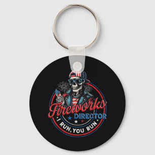 Funny Skeleton Fireworks Director I Run You Run 4t Keychain