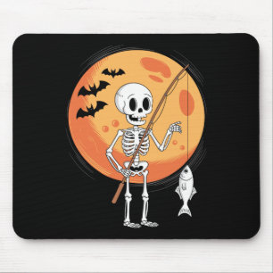 Funny Skeleton Fishing Lovers Moon Spooky Hallowee Mouse Pad