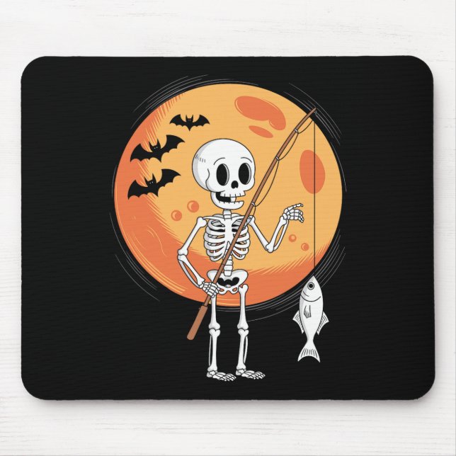 Funny Skeleton Fishing Lovers Moon Spooky Hallowee Mouse Pad (Front)