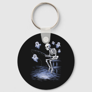 Funny Skeleton Fishing Lovers Spooky Halloween Fis Keychain