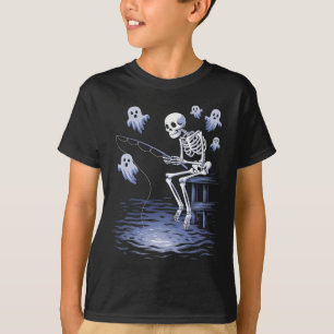 Funny Skeleton Fishing Lovers Spooky Halloween Fis T-Shirt