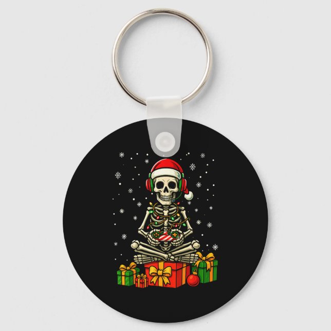 Funny Skeleton Game Controller Xmas Lights Men Wom Keychain (Front)