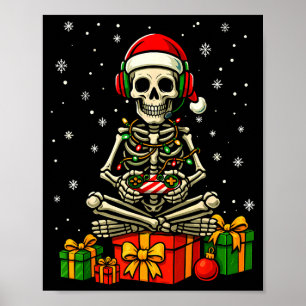 Funny Skeleton Game Controller Xmas Lights Men Wom Poster
