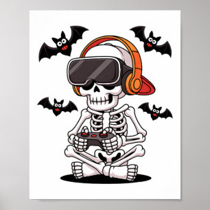 Funny Skeleton Gamer With Vr Headset Halloween Sty Poster