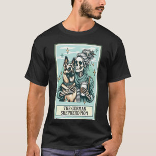 Funny Skeleton German Shepherd Mom Tarot Card Moth T-Shirt