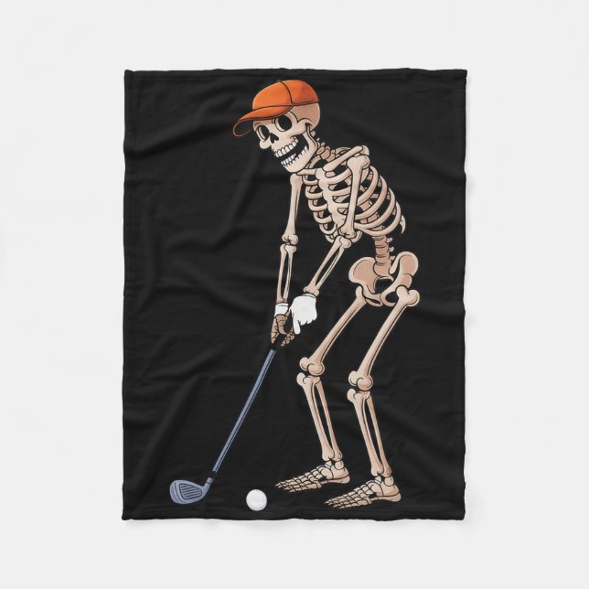 Funny Skeleton Golf Player Golfer Men Dad Hallowee Fleece Blanket (Front)