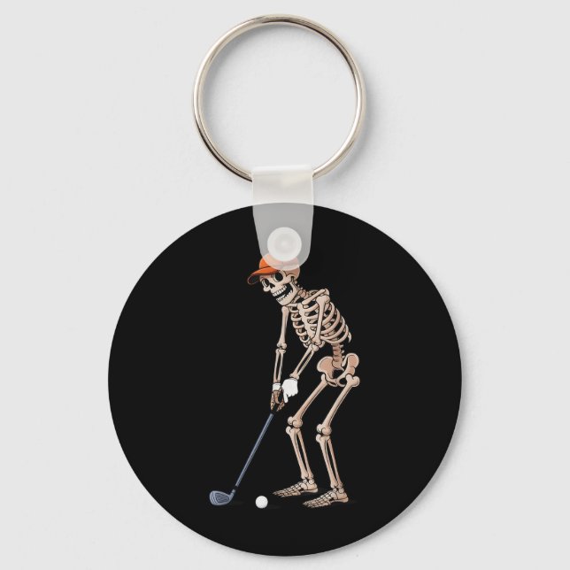 Funny Skeleton Golf Player Golfer Men Dad Hallowee Keychain (Front)
