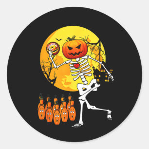 Funny Skeleton Halloween Bowling Player And Gift F Classic Round Sticker