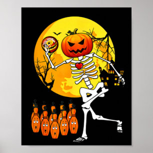 Funny Skeleton Halloween Bowling Player And Gift F Poster