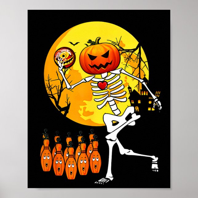 Funny Skeleton Halloween Bowling Player And Gift F Poster (Front)