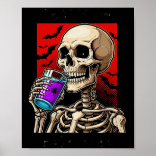 Funny Skeleton Halloween Costume Spooky Party Poster