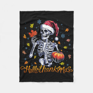 Funny Skeleton Halloween Mery Christmas Happy Hall Fleece Blanket