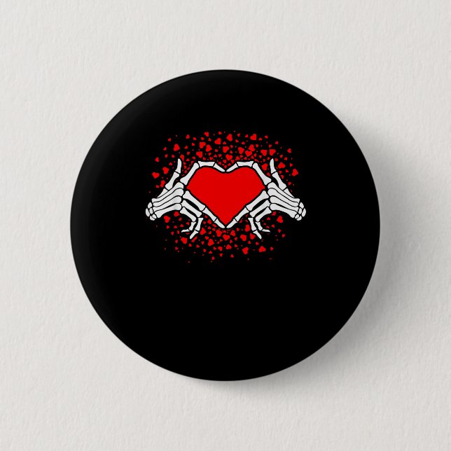 Funny Skeleton Hand Heart Valentines Day 2 Inch Round Button (Front)