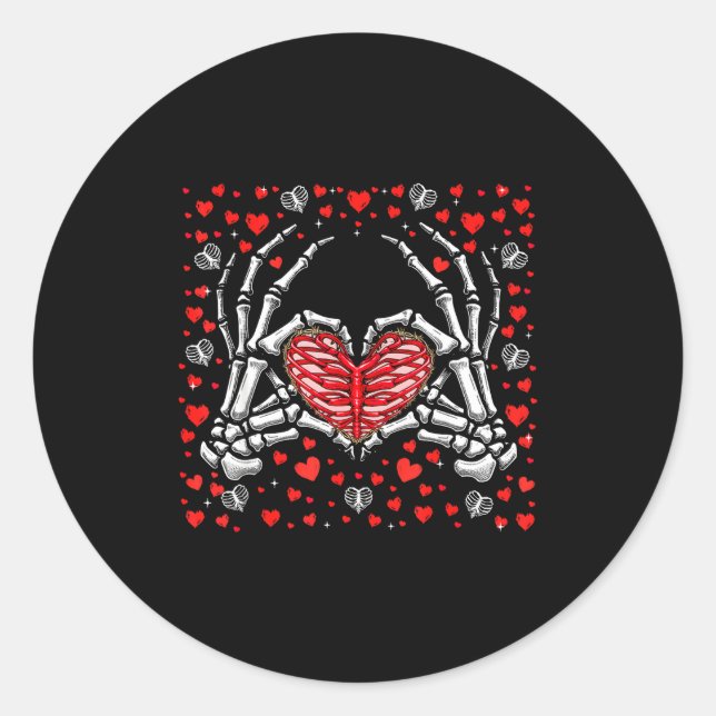 Funny Skeleton Hand Heart Valentines Day Bones Lov Classic Round Sticker (Front)