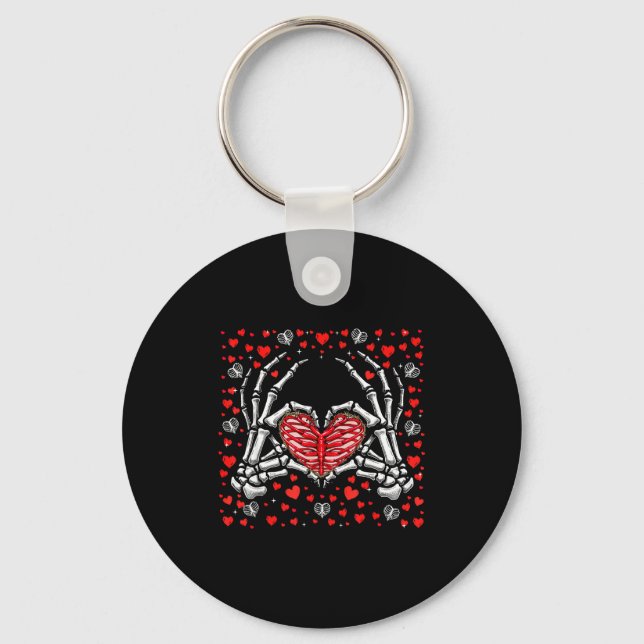 Funny Skeleton Hand Heart Valentines Day Bones Lov Keychain (Front)