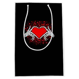 Funny Skeleton Hand Heart Valentines Day Medium Gift Bag