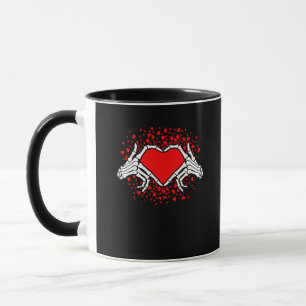 Funny Skeleton Hand Heart Valentines Day Mug