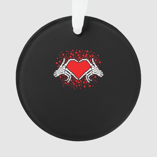 Funny Skeleton Hand Heart Valentines Day Ornament (Front)