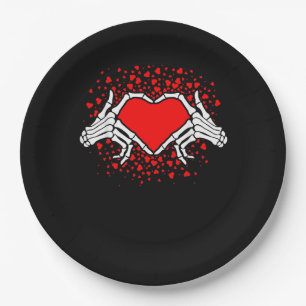 Funny Skeleton Hand Heart Valentines Day Paper Plate