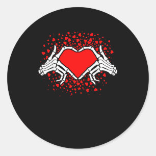Funny Skeleton Hand Heart Valentines Day Playful Classic Round Sticker