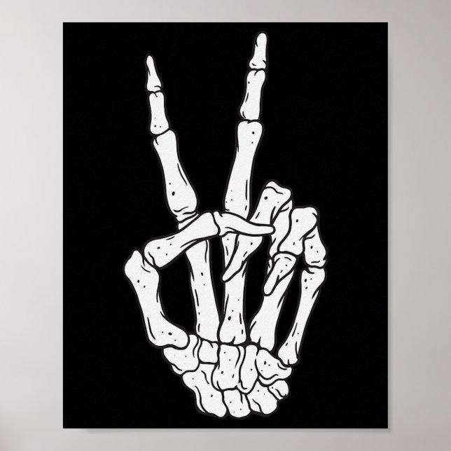 Funny Skeleton Hands Peace Sign Love Halloween Cos (Front)