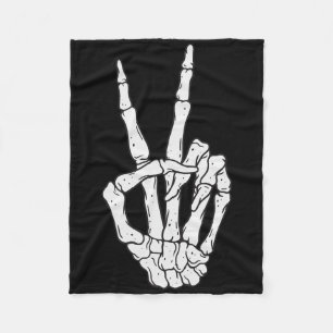 Funny Skeleton Hands Peace Sign Love Halloween Cos Fleece Blanket