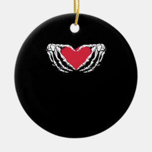 Funny Skeleton Heart Hands Classic Look Ceramic Ornament