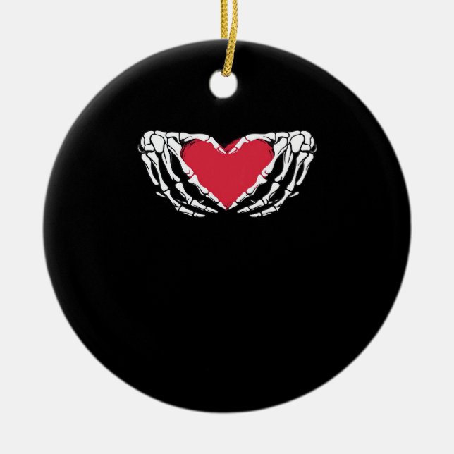Funny Skeleton Heart Hands Classic Look Ceramic Ornament (Front)